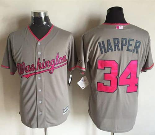 Nationals #34 Bryce Harper Grey New Cool Base 2016 Mother's Day Stitched Jersey