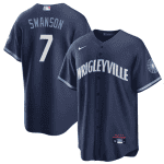 Chicago Cubs #7 Dansby Swanson Navy City Connect Cool Base Stitched Jersey