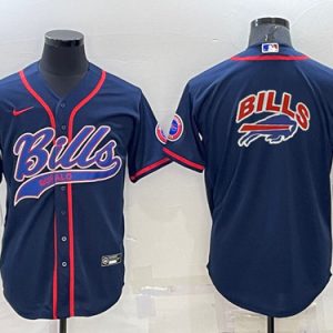 Buffalo Bills Navy Team Big Logo With Patch Cool Base Stitched Baseball Jersey