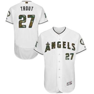 Angels Of Anaheim #27 Mike Trout White Flexbase Authentic Collection 2016 Memorial Day Stitched Jersey
