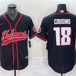 Atlanta Falcons #18 Kirk Cousins Black With Patch Cool Base Stitched Jersey