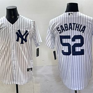 New York Yankees #52 C.C. Sabathia White Cool Base Stitched Jersey