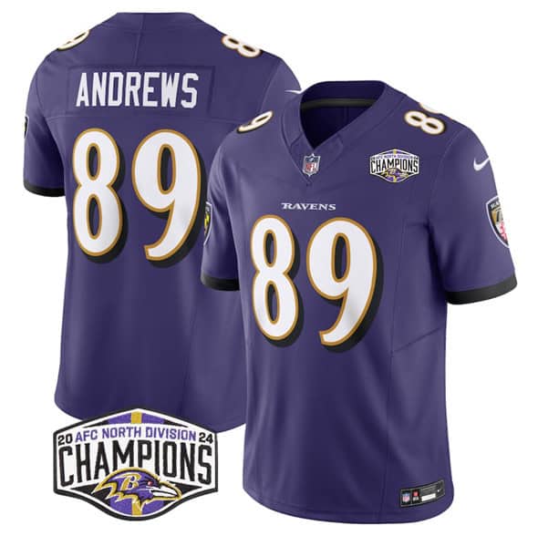 Baltimore Ravens #89 Mark Andrews Purple F.U.S.E. 2024 AFC North Division Champions Vapor Limited Jersey