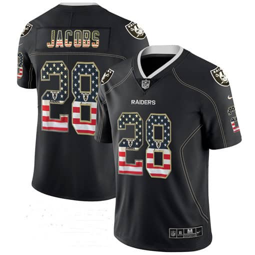 Raiders #28 Josh Jacobs Black USA Flag Fashion Fashion Color Rush Jersey