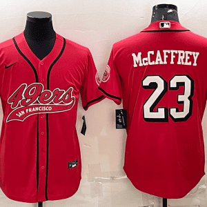 San Francisco 49ers #23 Christian McCaffrey New Red With Patch Cool Base Stitched Baseball Jersey