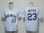Brewers #23 Rickie Weeks White Blue Strip Stitched Jersey