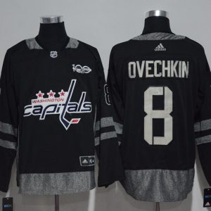 Washington Capitals #8 Alex Ovechkin Black 1917-2017 100th Anniversary Stitched Jersey