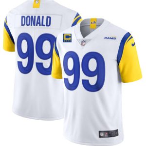 Los Angeles Rams 2022 #99 Aaron Donald White With 4-Star C Patch Stitched Jersey