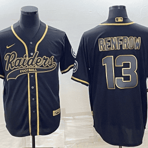 Las Vegas Raiders #13 Hunter Renfrow Black Gold With Patch Cool Base Stitched Baseball Jersey