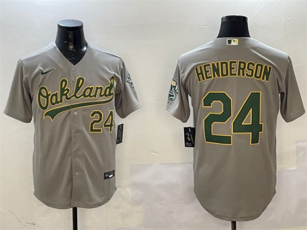 Oakland Athletics #24 Ricky Henderson Gray With Patch Stitched Jersey