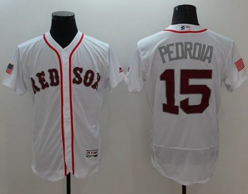 Red Sox #15 Dustin Pedroia White Fashion Stars Stripes Flexbase Authentic Stitched Jersey