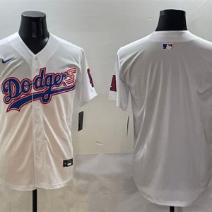 Los Angeles Dodgers Blank White With American Flag Patch Limited Stitched Jersey
