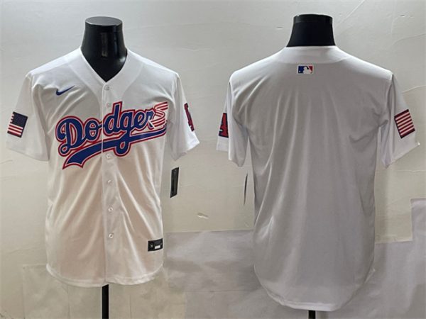 Los Angeles Dodgers Blank White With American Flag Patch Limited Stitched Jersey