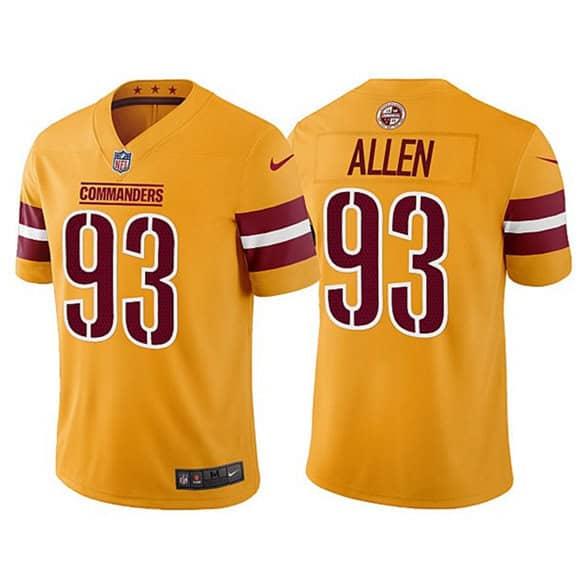 Washington Commanders #93 Jonathan Allen Gold Vapor Untouchable Stitched Football Jersey