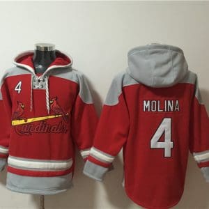 St.Louis Cardinals #4 Yadier Molina Ageless Must-Have Lace-Up Pullover Hoodie