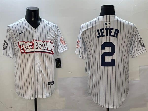 New York Yankees #2 Derek Jeter White Bronx Graffiti Vapor Limited Stitched Jersey