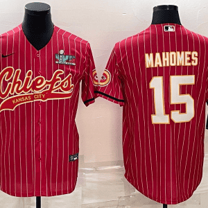 Kansas City Chiefs #15 Patrick Mahomes Red With Super Bowl LVII Patch Cool Base Stitched Baseball Jersey