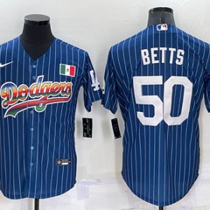 Los Angeles Dodgers #50 Mookie Betts Navy Mexico Rainbow Cool Base Stitched Baseball Jersey
