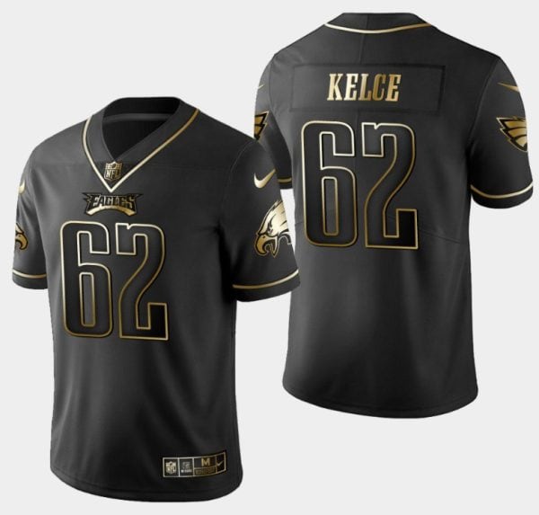 Philadelphia Eagles #62 Jason Kelce Black Golden Edition Stitched Jersey