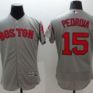 Red Sox #15 Dustin Pedroia Grey Flexbase Authentic Collection Stitched Jersey