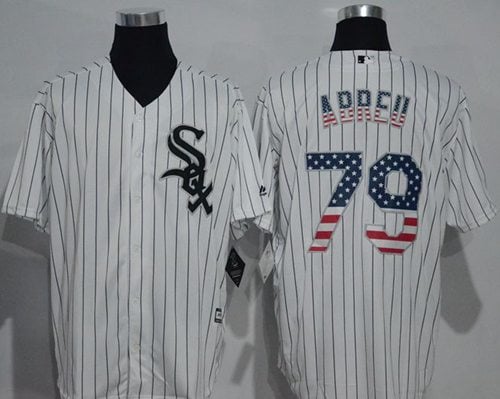 White Sox #79 Jose Abreu White(Black Strip) USA Flag Fashion Stitched Jersey
