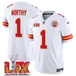 Kansas City Chiefs #1 Xavier Worthy White 2025 F.U.S.E. Super Bowl LIX Patch Vapor Untouchable Limited Stitched Jersey