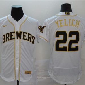 Milwaukee Brewers #22 Christian Yelich Blank 2020 White Golden Flex Base Stitched Jersey
