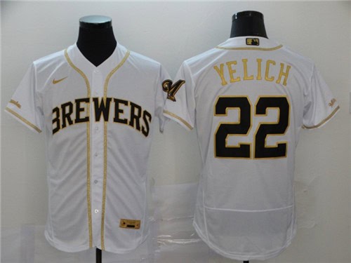 Milwaukee Brewers #22 Christian Yelich Blank 2020 White Golden Flex Base Stitched Jersey