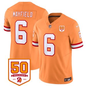 Tampa Bay Buccaneers #6 Baker Mayfield Orange 2025 F.U.S.E. 50th Anniversary Patch Vapor Untouchable Limited Stitched Jersey