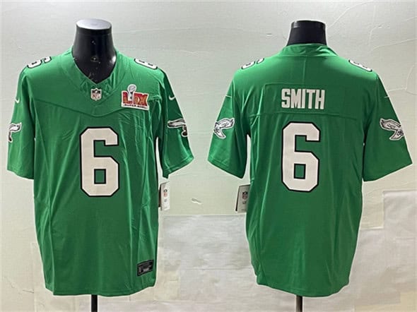 Philadelphia Eagles #6 DeVonta Smith Green 2025 Super Bowl LIX Patch F.U.S.E. Throwback Vapor Untouchable Limited Stitched Jersey