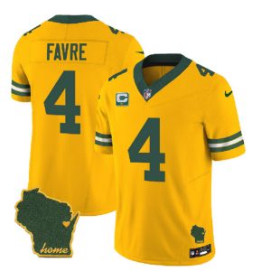 Green Bay Packers #4 Brett Favre Gold 2023 F.U.S.E. Home Patch And 1-Star C Patch Vapor Untouchable Limited Stitched Jersey
