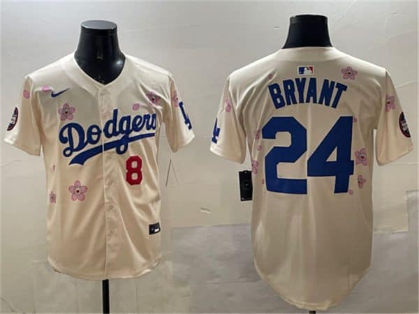 Los Angeles Dodgers Front #8 Back #24 Kobe Bryant Cream 2025 Tokyo Series Limited Stitched Jersey