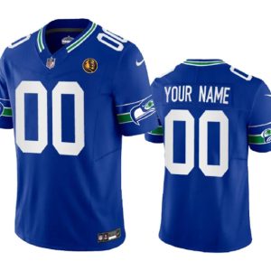 Seattle Seahawks Custom Royal 2023 F.U.S.E. Throwback With John Madden Patch Vapor Limited Stitched Jersey
