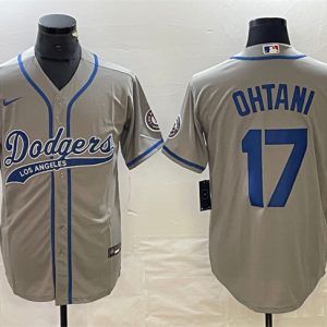 Los Angeles Dodgers #17 Shohei Ohtani Gray Cool Base With Patch Stitched Jersey