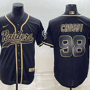 Las Vegas Raiders #98 Maxx Crosby Black Gold With Patch Cool Base Stitched Baseball Jersey