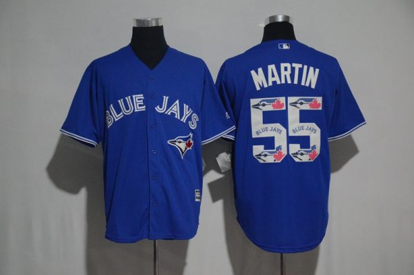 Toronto Blue Jays #55 Russell Martin Blue Team Logo Print Cool Base Stitched Jersey