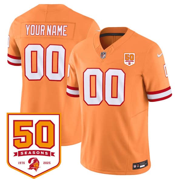 Tampa Bay Buccaneers Custom Orange 2025 F.U.S.E. 50th Anniversary Patch Vapor Limited Stitched Jersey