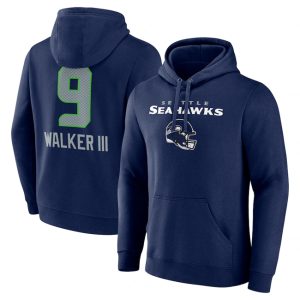 Seattle Seahawks #9 Kenneth Walker III Navy Team Wordmark Player Name Number Pullover Hoodie