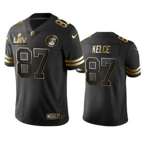 Kansas City Chiefs #87 Travis Kelce Black Golden Super Bowl LV Vapor Limited Stitched Jersey