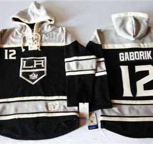 Kings #12 Marian Gaborik Black Sawyer Hooded Sweatshirt Stitched Jersey