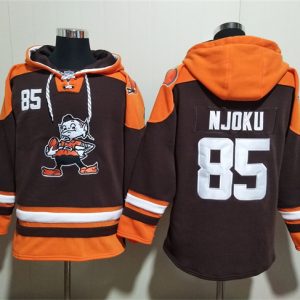 Cleveland Browns #85 David Njoku Brown Ageless Must-Have Lace-Up Pullover Hoodie