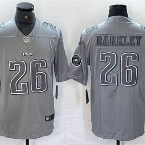 Philadelphia Eagles #26 Saquon Barkley Gray With Patch Atmosphere Fashion Stitched Jersey