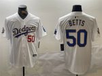 Los Angeles Dodgers #50 Mookie Betts White Gold 2024 World Series Home Limited Stitched Jersey