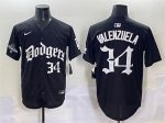 Los Angeles Dodgers #34 Fernando Valenzuela Black 2025 LA Gothic Style With 2024 World Series Champions Patch Vapor Premier Limited Stitched Jersey