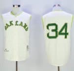 Mitchell And Ness 1968 Athletics #34 Rollie Fingers Cream Throwback Stitched Jersey
