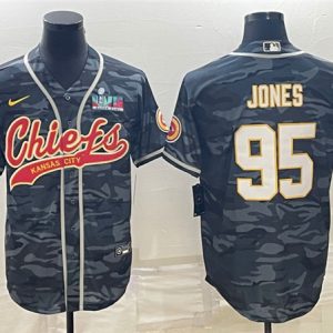 Kansas City Chiefs #95 Chris Jones Gray Camo With Super Bowl LVII Patch Cool Base Stitched Jersey