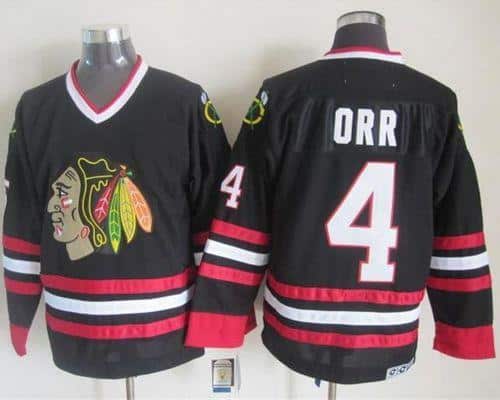 Blackhawks #4 Bobby Orr Black CCM Throwback Stitched Jersey