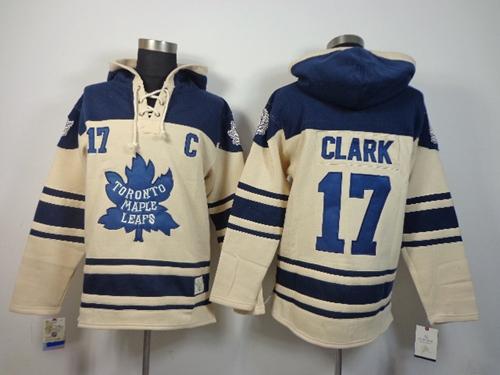 Maple Leafs #17 Wendel Clark Cream Sawyer Hooded Sweatshirt Stitched Jersey