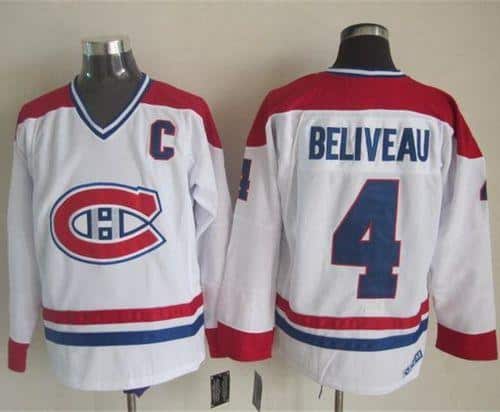 Canadiens #4 Jean Beliveau White CH-CCM Throwback Stitched Jersey