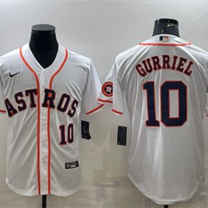 Houston Astros #10 Yuli Gurriel White With Patch Cool Base Stitched Jersey